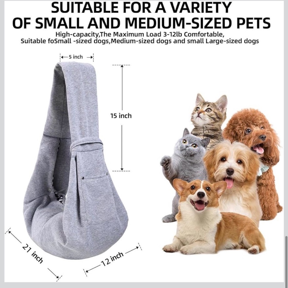 Gray Pet Sling Carrier for Cats and Small Dogs